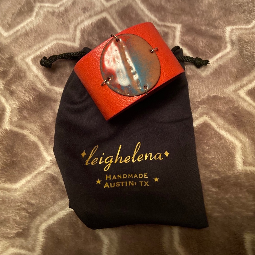 Leighelena Leather Cuff with Enamel/Copper